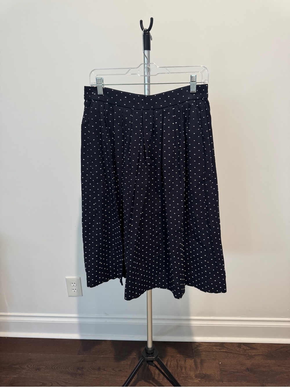 J. Crew Black Midi Skirt with White Polka Dots